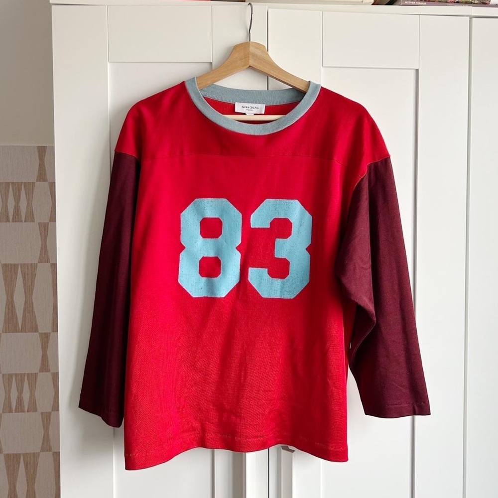 Alexa Chung x Madewell Red Long Sleeve Jersey Shirr 83